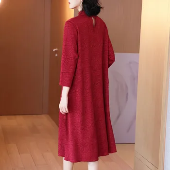 Prancūzijos Pagerėjo Cheongsam Kinų Stiliaus Raudona Suknelė Rudens Žiemos 2020 Nauja, Moterų Ilgas Rankovėmis Plisuotos Suknelės