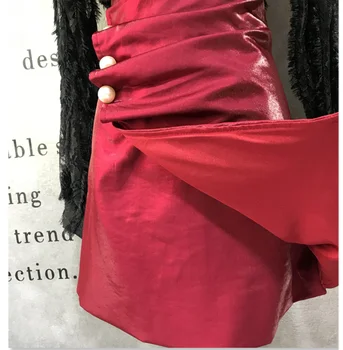 2020 m. Pavasarį naujas mados duobute plisuotos šilko trumpas sijonas moterims aukšto juosmens nereguliarus paketo klubo sijonas