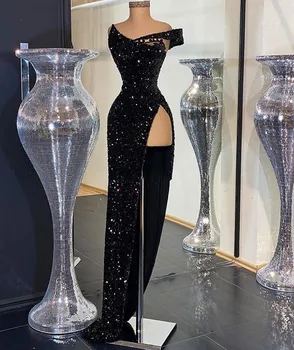 Ilgai Sexy Juoda Prom Dresses 2020 Nuo Peties Aukštos Ritininės Blizgančiais Dubajaus Moterų Oficialią Šalies Chalatai Vakaro Drabužiai