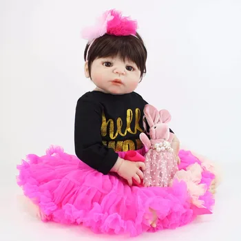 55cm Full Silikono Reborn Baby Doll Žaislas Kaip tikra Mergaitė Bonecas Vinilo Naujagimių Bamblys Bebe Kūdikių Miegą Žaislas Gimtadienio Dovana