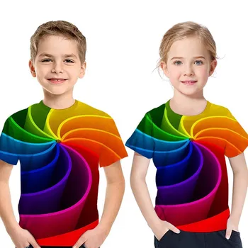 Vaivorykštė 3D Atspausdintas T-Shirt Mados Atsitiktinis Merginos Viršūnes Vaikų Marškinėliai Berniukams 90-160cm KT-2318