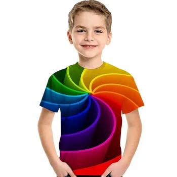 Vaivorykštė 3D Atspausdintas T-Shirt Mados Atsitiktinis Merginos Viršūnes Vaikų Marškinėliai Berniukams 90-160cm KT-2318