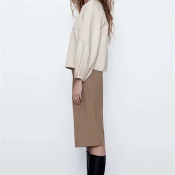 2020 m. rudens moteriškų drabužių dizaino prasme nišą mados atsitiktinis dirbtiniais odos viršų apvalios kaklo burbulas ilgomis rankovėmis megztinis prarasti viršų