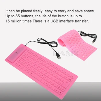 Basix USB laidinė Klaviatūra Lankstus, Vandeniui atsparus Minkštos Silikono klaviatūra 85 klavišai Mini Gaming klaviatūra Planšetinio Kompiuterio, Nešiojamojo kompiuterio Klaviatūra