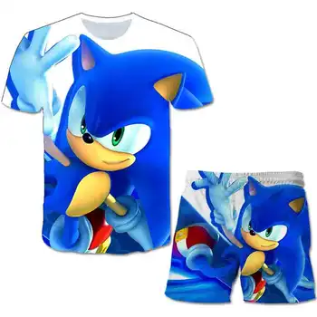 Sonic the Hedgehog Berniukų, Mergaičių Kostiumas Vasarą cartoon T-marškinėliai, Šortai Kostiumas Vaikams Nustatyti 2020 Drabužiai Vaikams 4-14 metų amžiaus