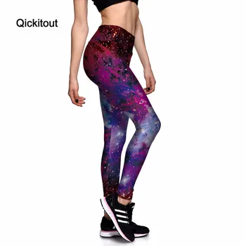 Qickitout Antblauzdžiai Moterų Visatos Žvaigždė Šviečia Galaxy Violetinė 3D Spausdinimo KELNĖS Moterims Aukšto Liemens Kelnės Kelnės Fitness Top Pardavimas