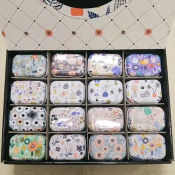 Naujas!32pcs/box Naujų Gėlių Spausdinti Alavo Box Mini Metalo Monetos Užsklanda Jewerly Atveju Tabletes 16 Langelyje dizaino Candy Atveju