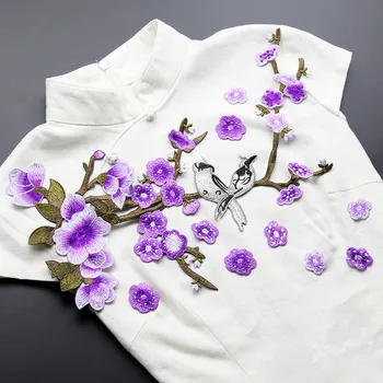 Siuvinėjimo nėrinių gėlių ir paukščių pleistras tirpsta vandenyje siuvinėjimo Kinų stiliaus drabužių dekoratyviniai aksesuarai 41cm x 18cm