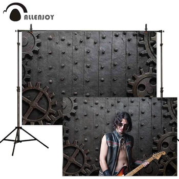 Allenjoy garo punk aprūdijęs, įrankių, metalo grunge padidinta geležies kamera portretas durų fone fotografas studija fono sienos-popieriaus