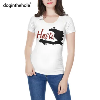 Doginthehole Moterų Mados Kultūrą Viršūnes Raudona ir Mėlyna Haičio Vėliava Spausdinti Veikia T-shirt Moterų Vasaros Atsitiktinis Orui Aprangos