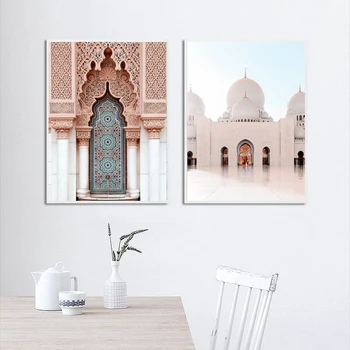 Šiaurės plakatai ir spausdina balta mečetės maroke durų akmens pakopos sienos meno tapybos drobės kambarį apdaila sienų tapyba