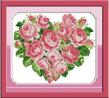 Arčiau širdis kryželiu rinkinys gėlių 18ct 14ct 11ct skaičius atspausdinta drobė siūlės siuvinėjimo 
