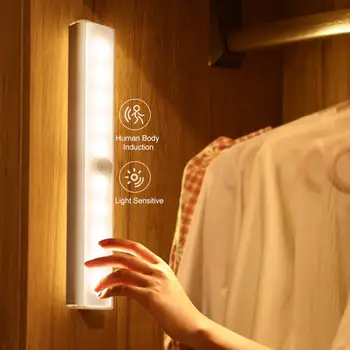 Automatinis LED Naktį, Šviesos, Judesio Jutiklis Šviesos Tamsoje Laiptai Spinta Baterija Naktį Lempa Virtuvės Spintoje Lempa, drabužių Spinta