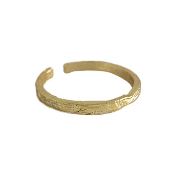 925 sterlingas sidabro reguliuojamas žiedai moterims bijoux femme, Roko aukso spalvos, netaisyklingos Įgaubto paviršiaus žiedas sidabro papuošalai