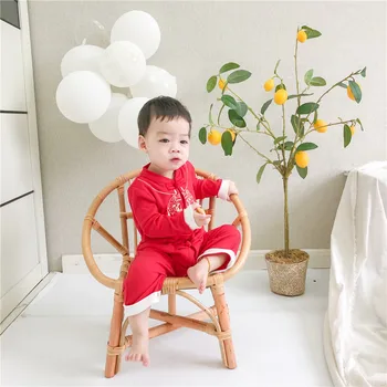 Tradicinis kinų aukštos kokybės berniuko drabužių medvilnės jumpsuit mygtuką kūdikių jumpsuit + Naujųjų Metų hat + kojinių rinkinys