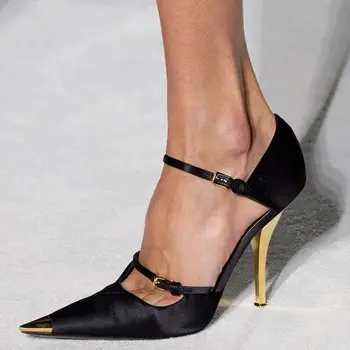 Nauja Rudens Siurbliai Moterų Šilko Čiurnos Dirželis Metalo Pažymėjo Tne Aukštakulniai Batai Moterims Mados Ponios Batai Zapatos De Mujer 2020 M.