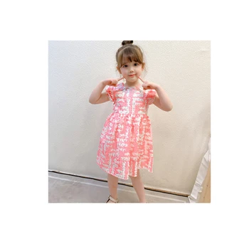 Naujas 2021 m. vasaros mados stilius vaikai mergina drabužius įdegio trumpomis rankovėmis suknelė išspausdintas didelis laišką susiuvimo princesė dress FL003