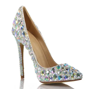 Seklių burną aukšto kulno odiniai vestuviniai bateliai moteriška spalvos deimantų lankas princesė stiliaus nuotakos bridesmaid mados smailianosiai batai