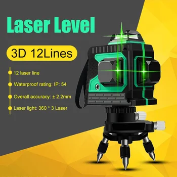 12 Linijos 3D Lazerio Lygis, Savaime išsilyginantis 360 Horizontalus Ir Vertikalus Kryžiaus Super Galingas Žalias Lazeris Lygio Apdailos Įrankiai