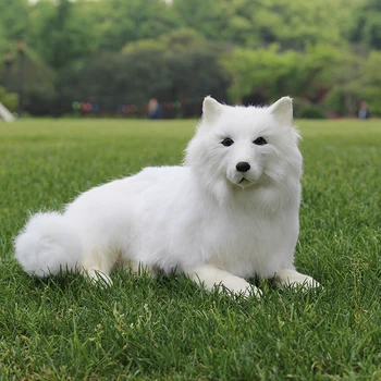 Realaus gyvenimo žaislų balta samoyed šuo apie 30x20cm sunku modelį, rankdarbių,plastinė ir kailiai, guli šuo namų puošybai žaislą dovanų w4029