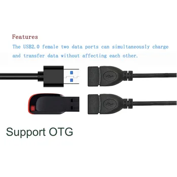 USB 2.0 A Male į 2x USB 2.0 Moterų Įkrovimo ir Duomenų Perdavimą, 2 in 1 Splitter Pratęsimo Laido Adapterio Kabelis