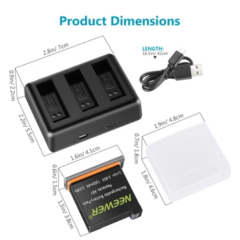 Neewer Baterijos Įkroviklio Rinkinys DJI OSMO Veiksmų Kameros (3-Pack 1300mAh AB1 Bateriją, 3-Kanalų Įkroviklis +Micro USB