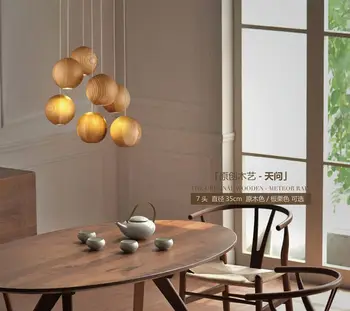2017 medžio masyvo liustra šiuolaikinės Kinijos Japonijos Šiaurės kūrybos minimalistinis gyvenamojo kambario, valgomojo trys viename-galvos medinės lempos