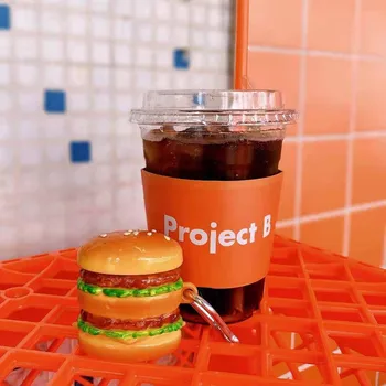 Mielas 3D Hamburger Silikono Ausinių Atveju 