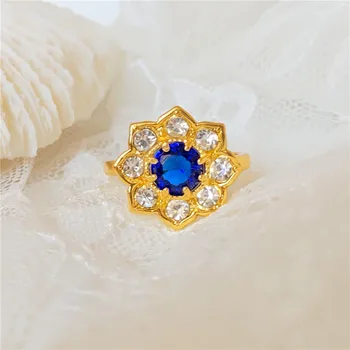 Prabanga Moterų Mėlyna Kristalų Akmens Žiedas Classic Aukso Sidabro Spalvos Vestuvių Žiedai Moterims Derliaus Nuotakos Gėlių Vestuvinis Žiedas