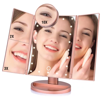 Makiažo Veidrodėliai 1x 2x 3x 10x Didinamąjį 22 Žibintai Jutiklinio Ekrano Darbalaukio Lankstymo Kosmetikos Kosmetinis Veidrodėlis su LED žibintai