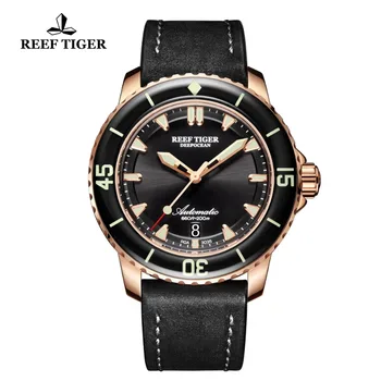 Rifas Tigras/RT Nardymo Sporto Laikrodžiai Šviečiantys Už Mens Rose Gold Odinis Dirželis Automatinis su Data Vandeniui Laikrodžiai RGA3035