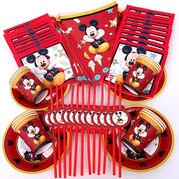 68pcs tinka 12 žmonių Mickey Mouse šalies raudona Mickey šalies stalo reikmenų rinkinys, vaikams gimtadienio prekių apdaila