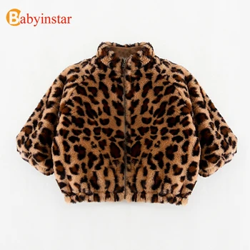 Babyinstar Naujas Leopard Plius Aksomo, Vilna & Mišiniai, 1-6Y Baby Girl Žiemos Paltai Bamblys Vaikams Laisvalaikio Striukė Vaikams Žiemos Drabužių