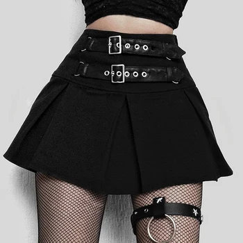 Gotikos y2k Plisuotos Kelnės Moterims Streetwear Derliaus Diržo Juoda Mini Sijonai korėjos Stiliaus Clubwear Mados Sijonas Cuteandpscho