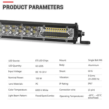 20 colių 100W LED Šviesos Juosta Kapoto Laikiklis Rinkinys 10000Lm Slim dviejų eilių su Aukštos Kokybės LED Lustai, skirti Jeep Wrangler JK 07-15