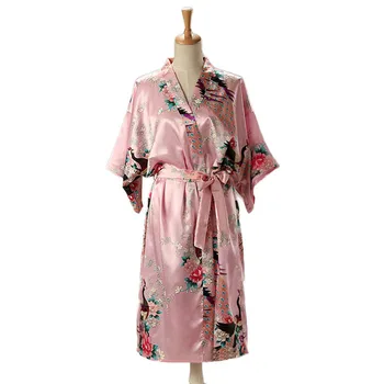 Moteris laisvo Stiliaus Pižama Namo Miegoti Dėvi Nėrinių Povas Spausdinti V-kaklo Naktį Suknelė Japonų Kimono Yukata Maudymosi Chalatas