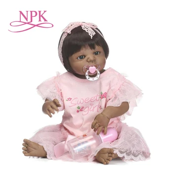 NPK56CM Visą silikono modeliavimas naujagimiui mergina su juoda oda bebe boneca silikono reborn baby lėlės Afrincan Amerikos lėlės