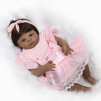 NPK56CM Visą silikono modeliavimas naujagimiui mergina su juoda oda bebe boneca silikono reborn baby lėlės Afrincan Amerikos lėlės