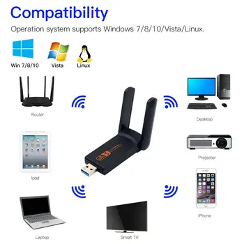 Dvigubos Juostos 1900M USB3.0 Wifi 1200Mbps AC600 USB 802.11 wifi ac Adapteris KOMPIUTERIUI Laptopo Belaidžio Tinklo Wlan Darbalaukio 2.4 G 5G Antena