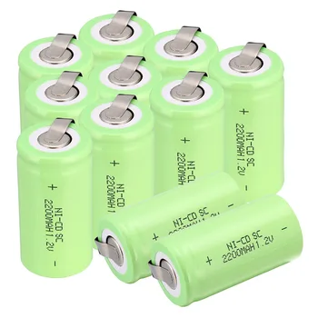 Aukštos kokybės !10 vnt Sub C SC baterija 1.2 V 2200 mAh Ni-Cd NiCd Akumuliatorius 4.25 CM*2.2 CM Baterijos -žalia spalva
