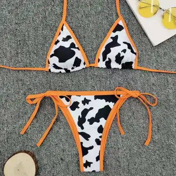 Dviejų dalių Karvė Spausdinti maudymosi kostiumėlį,Bikini su karvės odos modelis