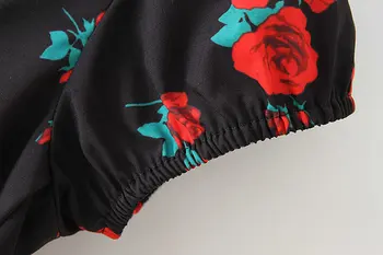 2019 Moterų saldus rožių gėlių spausdinti juoda Palaidinė hem klostyti raukiniai Marškinėliai moteriška atgal elastinga atsitiktinis slim Viršūnes LS3760