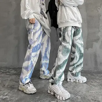 Korėjos Medvilnės tie dažai Kelnės, vyriškos Mados Retro Atsitiktinis Kelnės Vyrams Streetwear Laukinių Prarasti Hip-hop Tiesios Kelnės Mens M-2XL