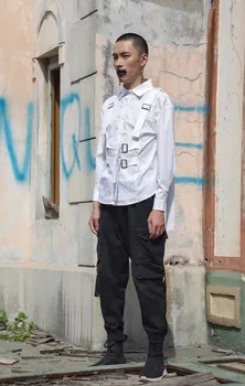 S-6XL 2019 Nauji vyriški drabužiai Plaukų Stilistas Mados Originalus Gatvės modelis Dirželis juostele Marškinėliai plius dydis etape dainininkas kostiumai