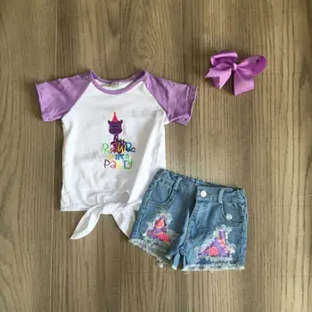 Kūdikių mergaičių drabužius mergina vasaros šalis komplektus, džinsai, šortai mergaitėms dinozaurų marškinėliai atitikimo lankas