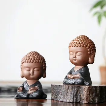 Zen Tathagata arbatos pet dekoratyviniai keramikos raudonos smėlio mažas vienuolis budos statula namų dekoro priedai šiuolaikinės miniatiūrinės figūrėlės