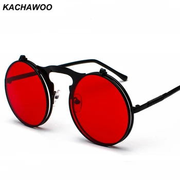 Kachawoo turas apversti aukštyn akiniai nuo saulės šviesą vyrai metalo rėmas raudona geltona objektyvų priedai unisex saulės akiniai moterims 2018