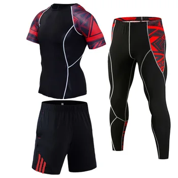 Bėgiojimas Kostiumai, vyriški 3D Vilkas Galvos trumpomis Rankovėmis T-Shirt Sporto Šortai vyriški Antblauzdžiai Mokymo Suspaudimo Triko-sportinis kostiumas S-4XL