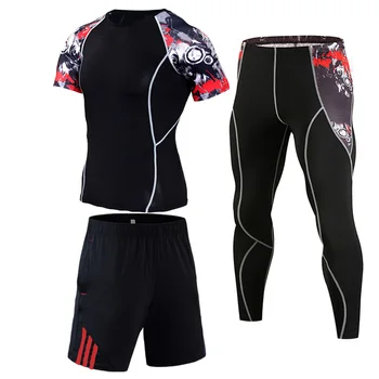 Bėgiojimas Kostiumai, vyriški 3D Vilkas Galvos trumpomis Rankovėmis T-Shirt Sporto Šortai vyriški Antblauzdžiai Mokymo Suspaudimo Triko-sportinis kostiumas S-4XL
