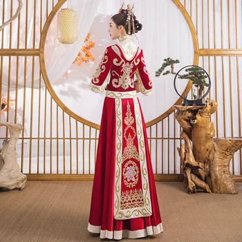 Prabangių Senovinių Vestuvių Kalnų Krištolas Siuvinėjimo Cheongsam Šiuolaikinių Tradicinės Kinijos Vestuvių Suknelė Rytų Moterų Qipao Vestidos